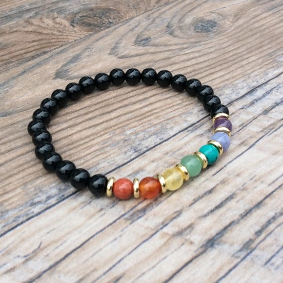 Chakra bracelet with Black Onyx, Rainbow bracelet, Healing bracelet - Picture 2 of 9